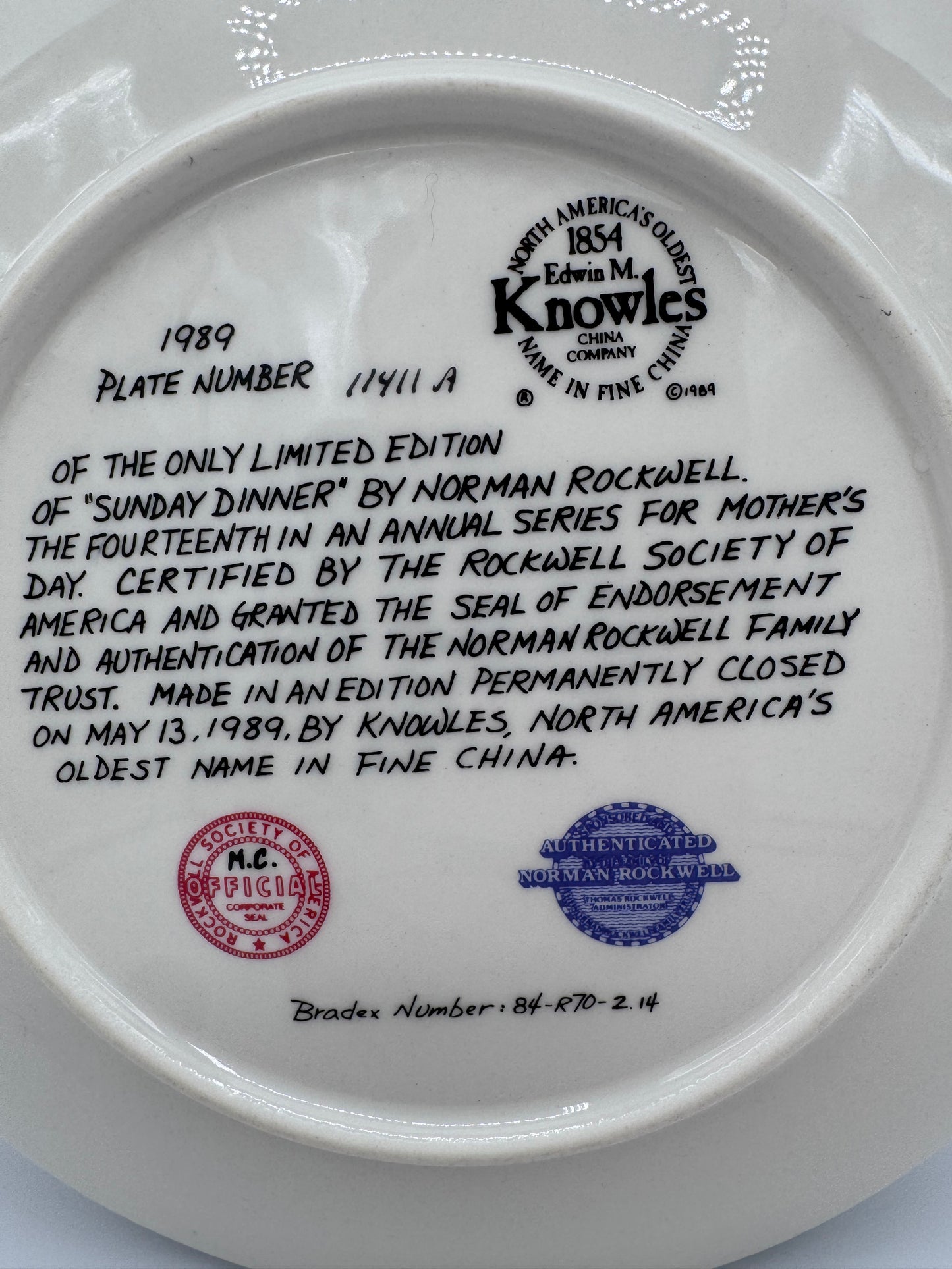 Sunday Dinner 1989 Norman Rockwell Collector Plate