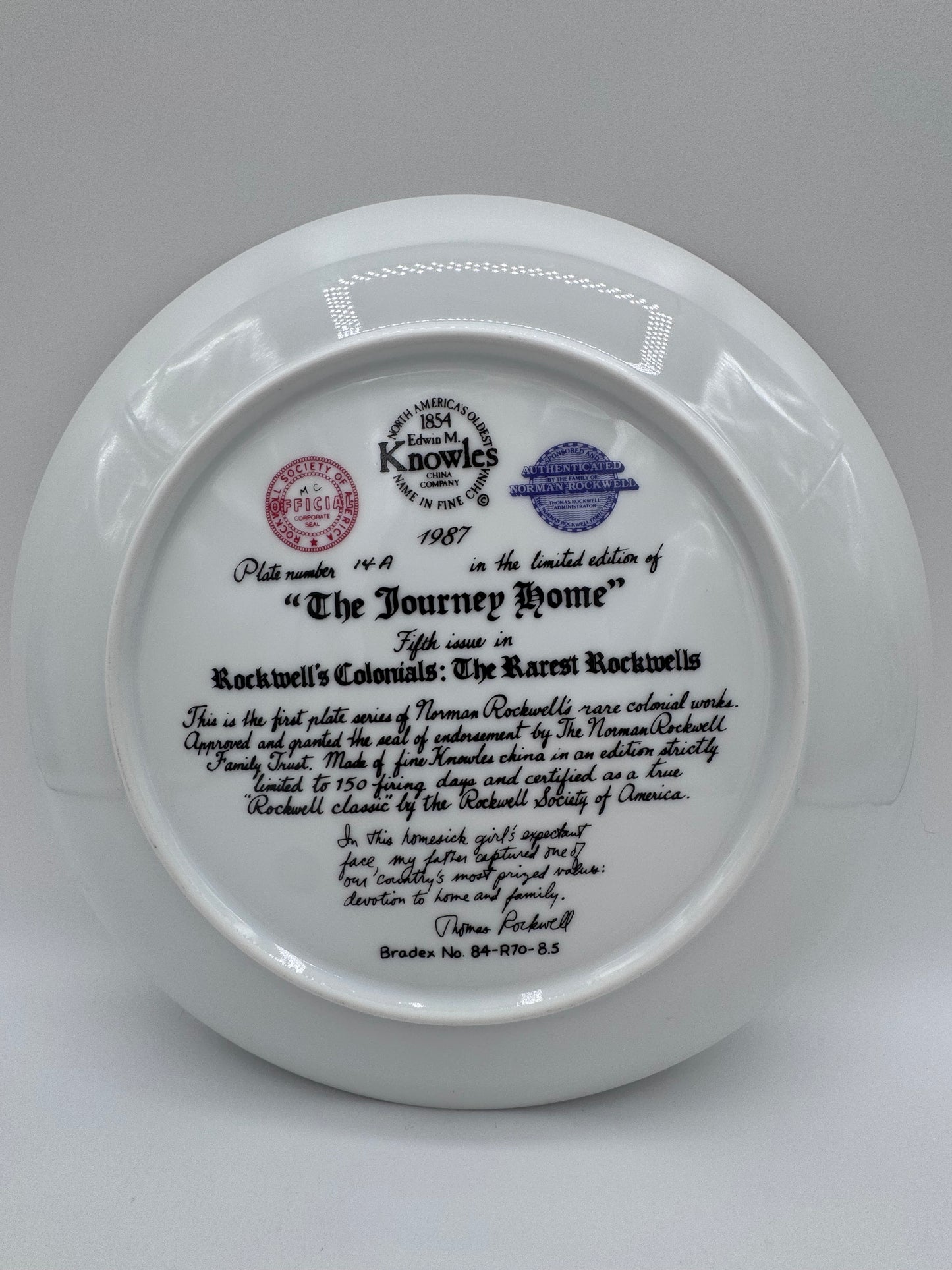 The Journey Home 1987 Norman Rockwell Collector Plate 14A LOW ISSUE Number!