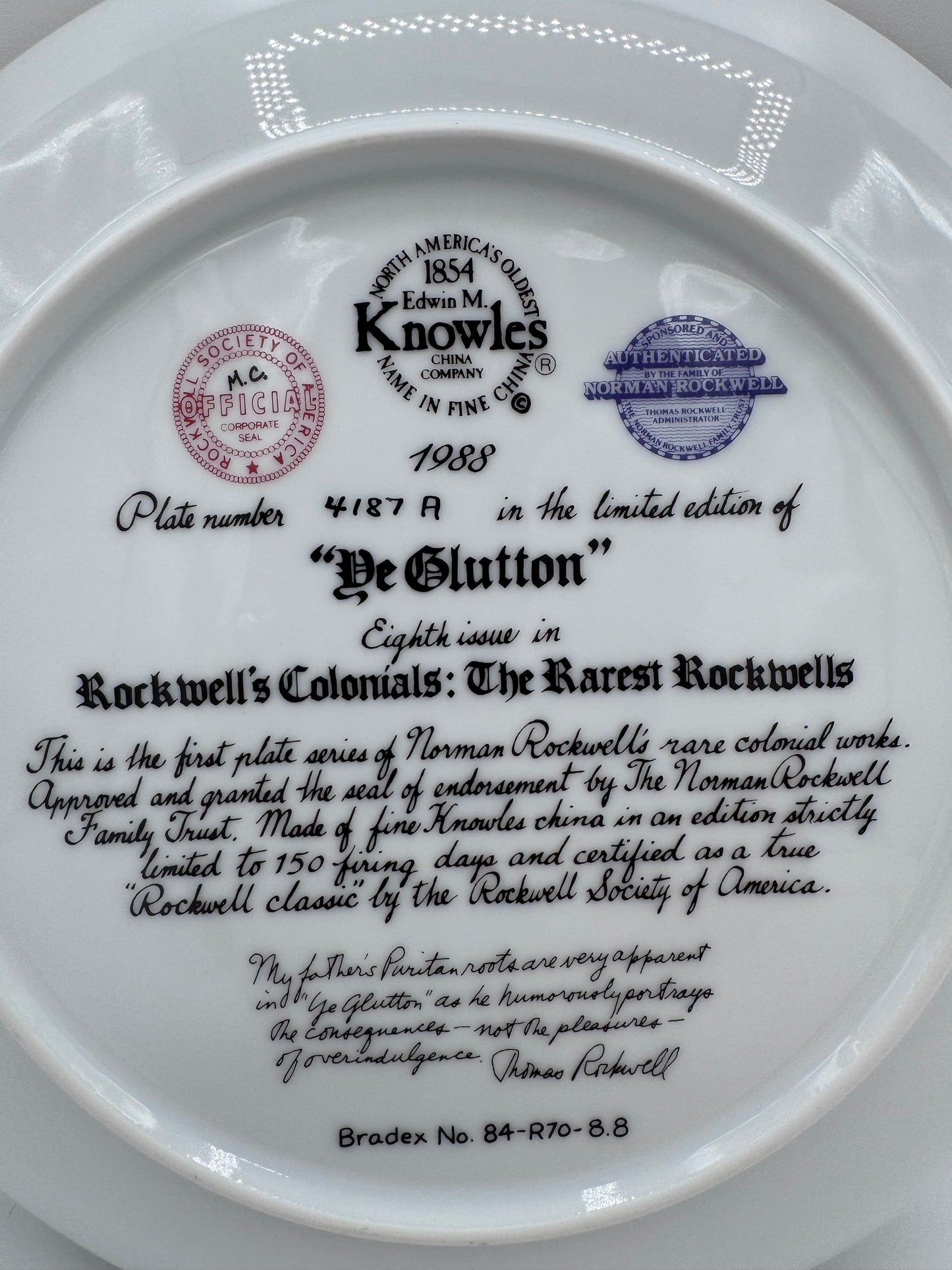 Ye Glutton 1988 Norman Rockwell Collector Plate