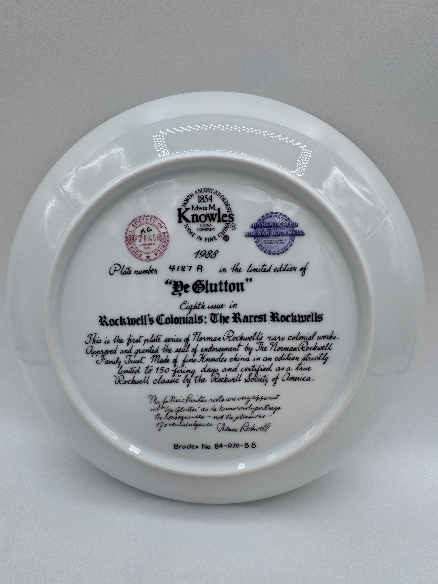 Ye Glutton 1988 Norman Rockwell Collector Plate
