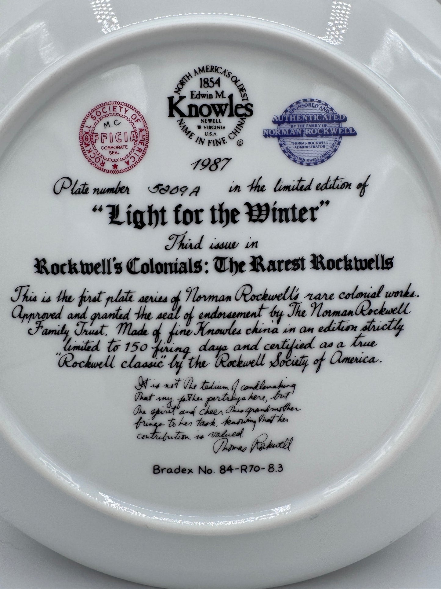 Light for the Winter 1987 Norman Rockwell Collector Plate