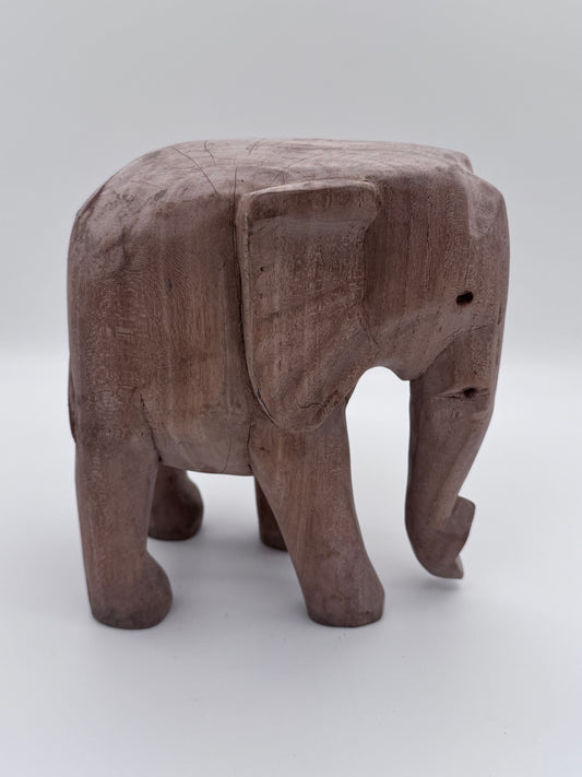 Antique Hand Carved Vintage Wood Elephant Figurine