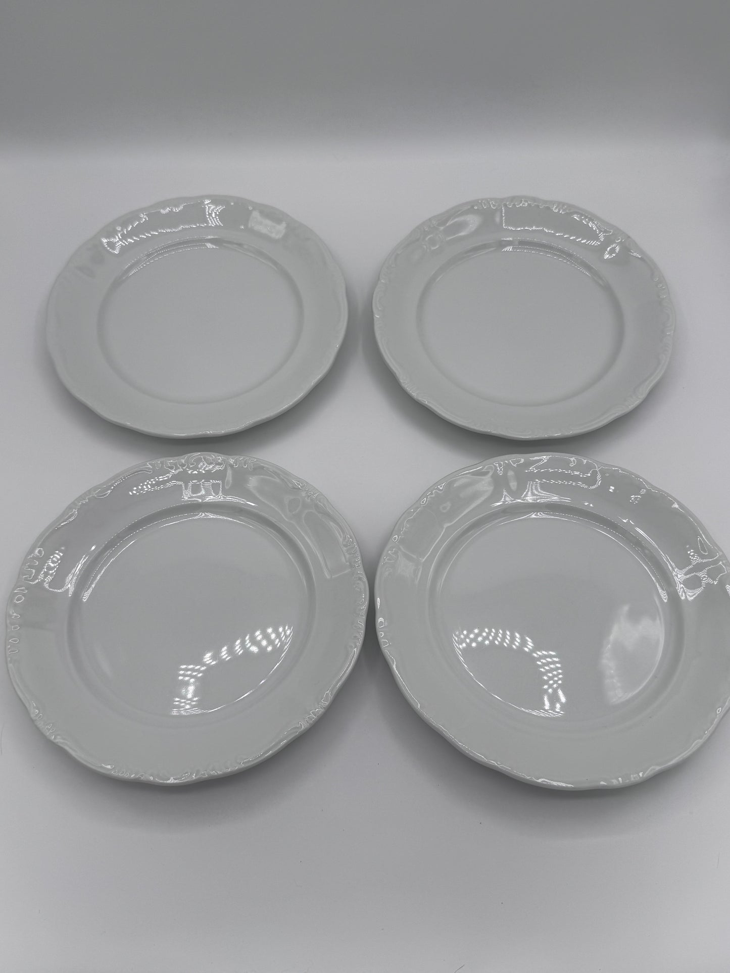 Classic Baroque Porcelain China Japan Off White Set of 4 Salad Plates