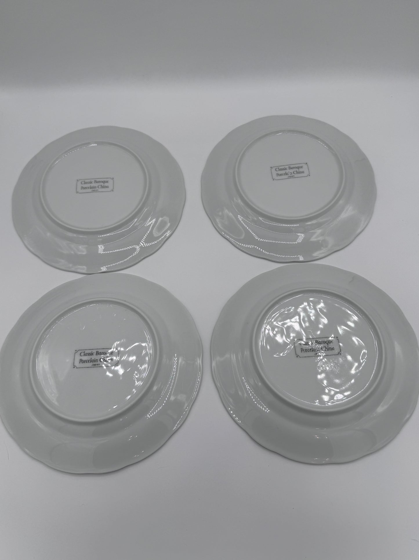 Classic Baroque Porcelain China Japan Off White Set of 4 Salad Plates
