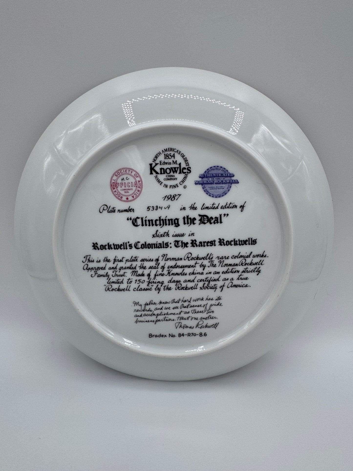 Clinching The Deal 1987 Norman Rockwell Collector Plate