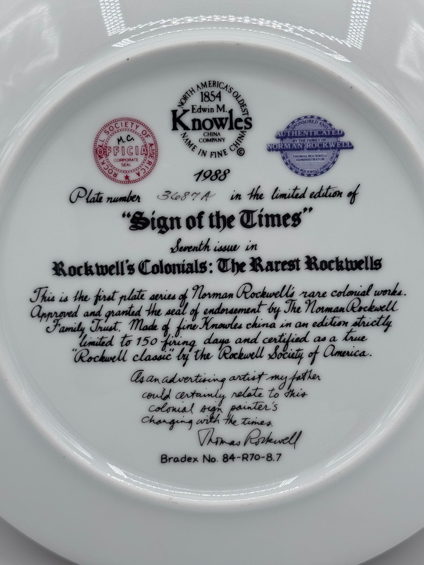 Sign of the Times 1988 Norman Rockwell Collector Plate