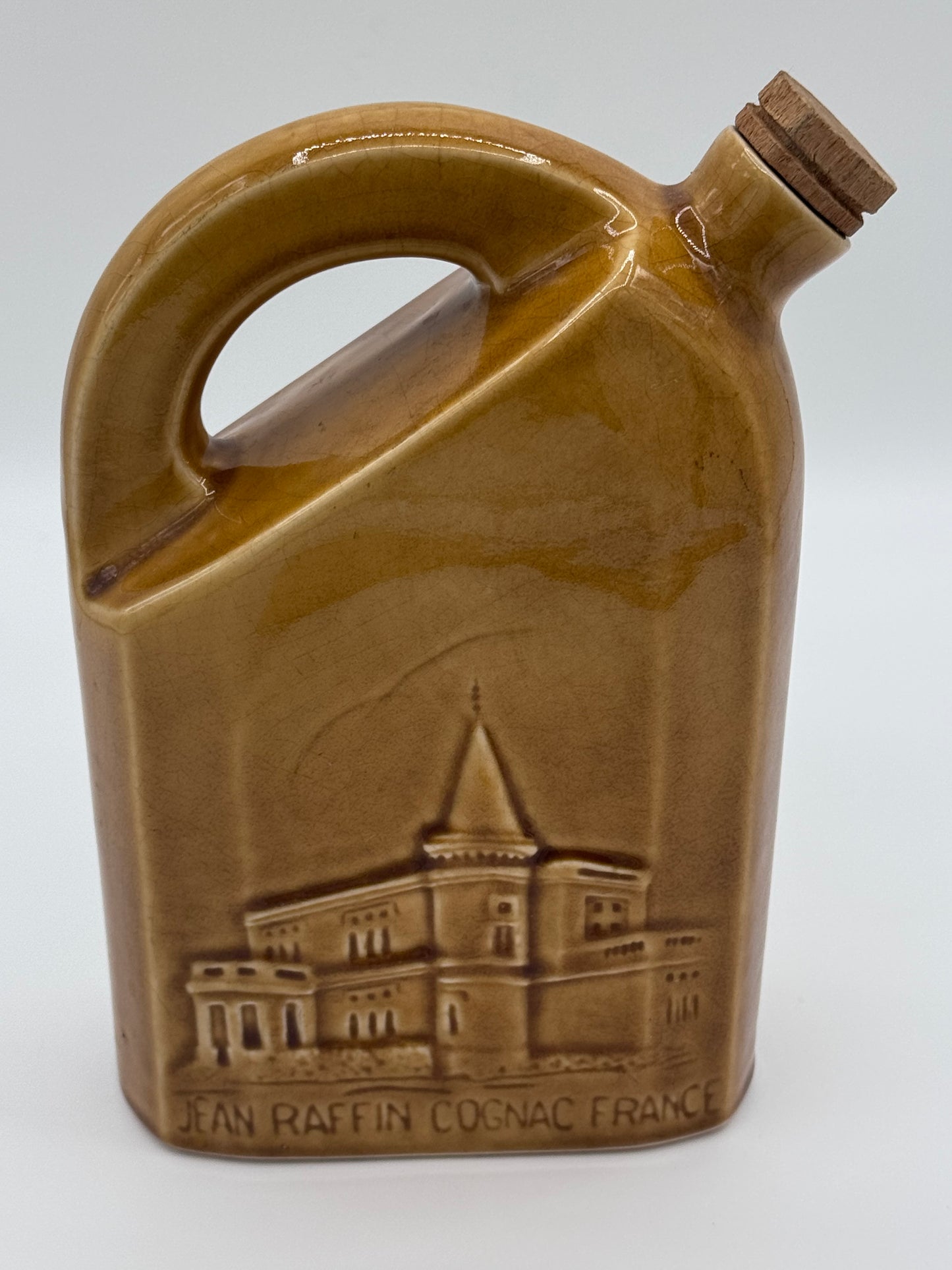 Vintage Antique Empty French Ceramic Decanter Bottle Jean Raffin Cognac