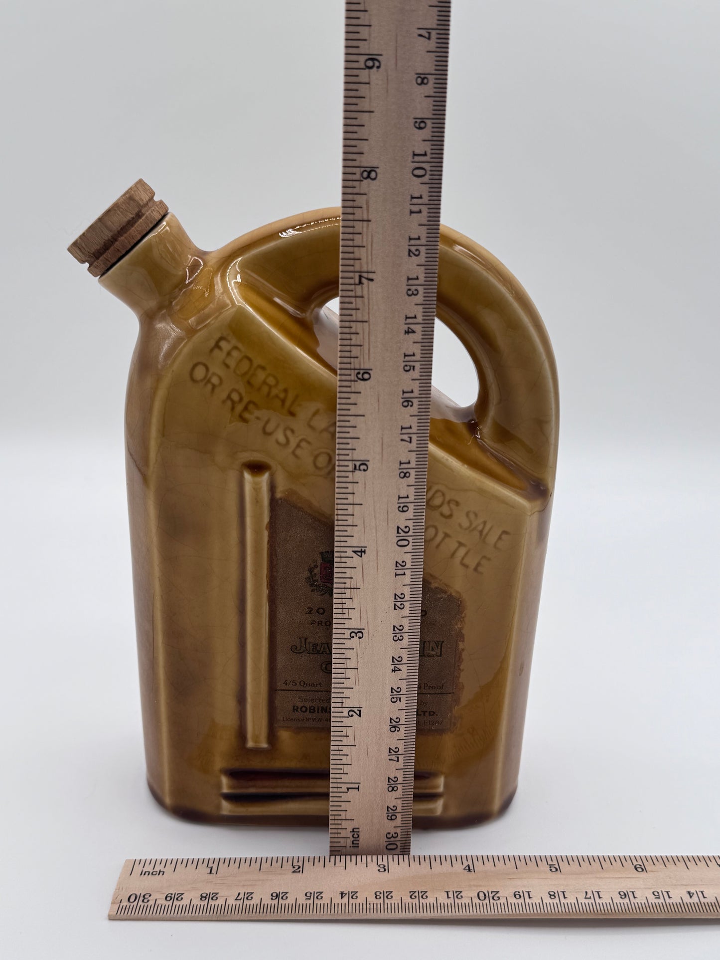 Vintage Antique Empty French Ceramic Decanter Bottle Jean Raffin Cognac