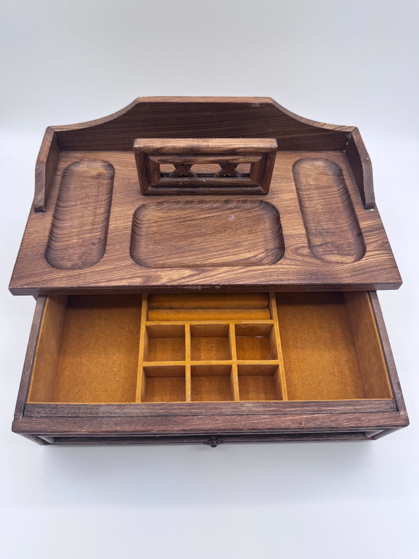 Wood Antique Jewelry Box Top Dresser Valet Storage