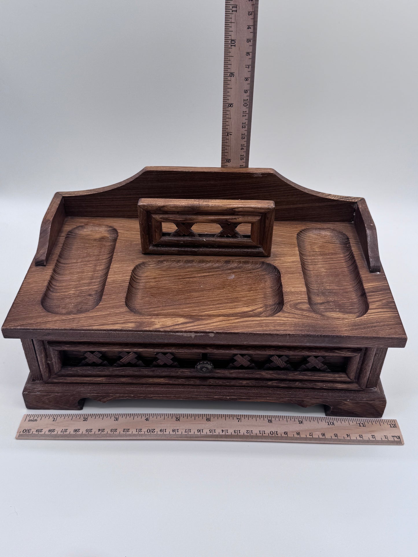 Wood Antique Jewelry Box Top Dresser Valet Storage