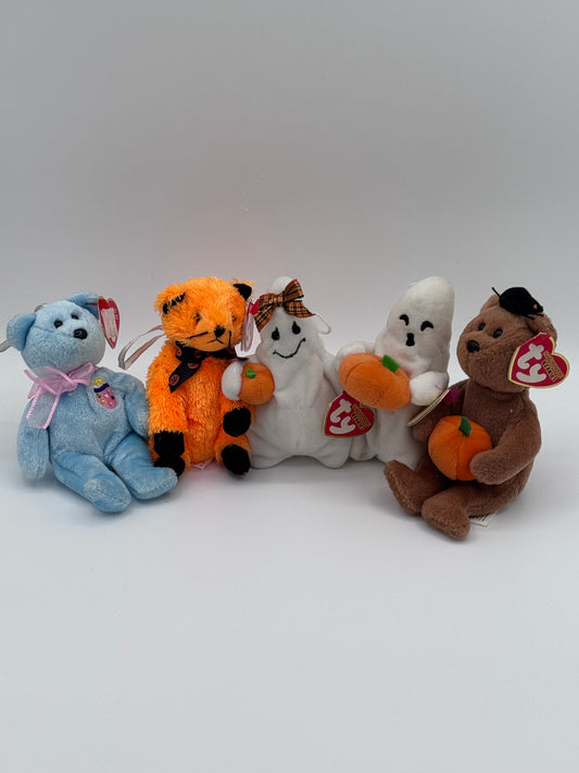 Teenie Beanie Babies Holiday- Halloweenie & Basket Set of 5