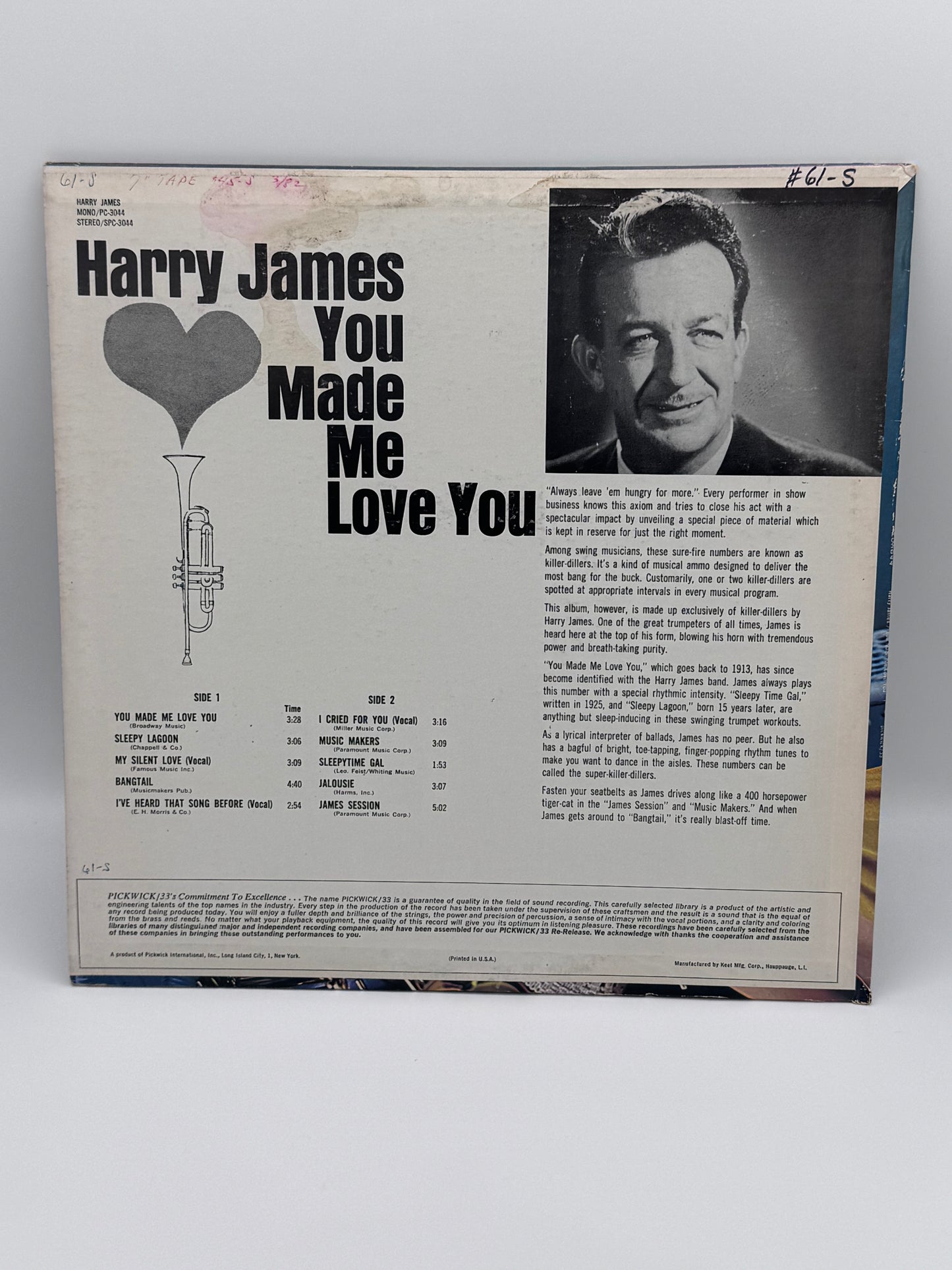 Harry James His Trumpet & Orchestra You Made Me Love You 1966 Vintage Vinyl Record