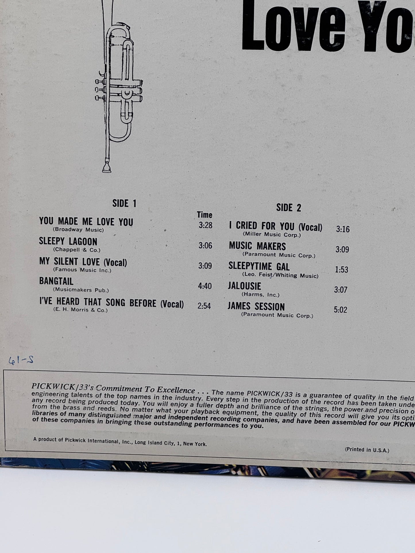 Harry James His Trumpet & Orchestra You Made Me Love You 1966 Vintage Vinyl Record